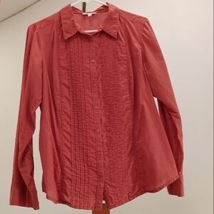 Ladies Button-Down Top Orange Sheer Medium